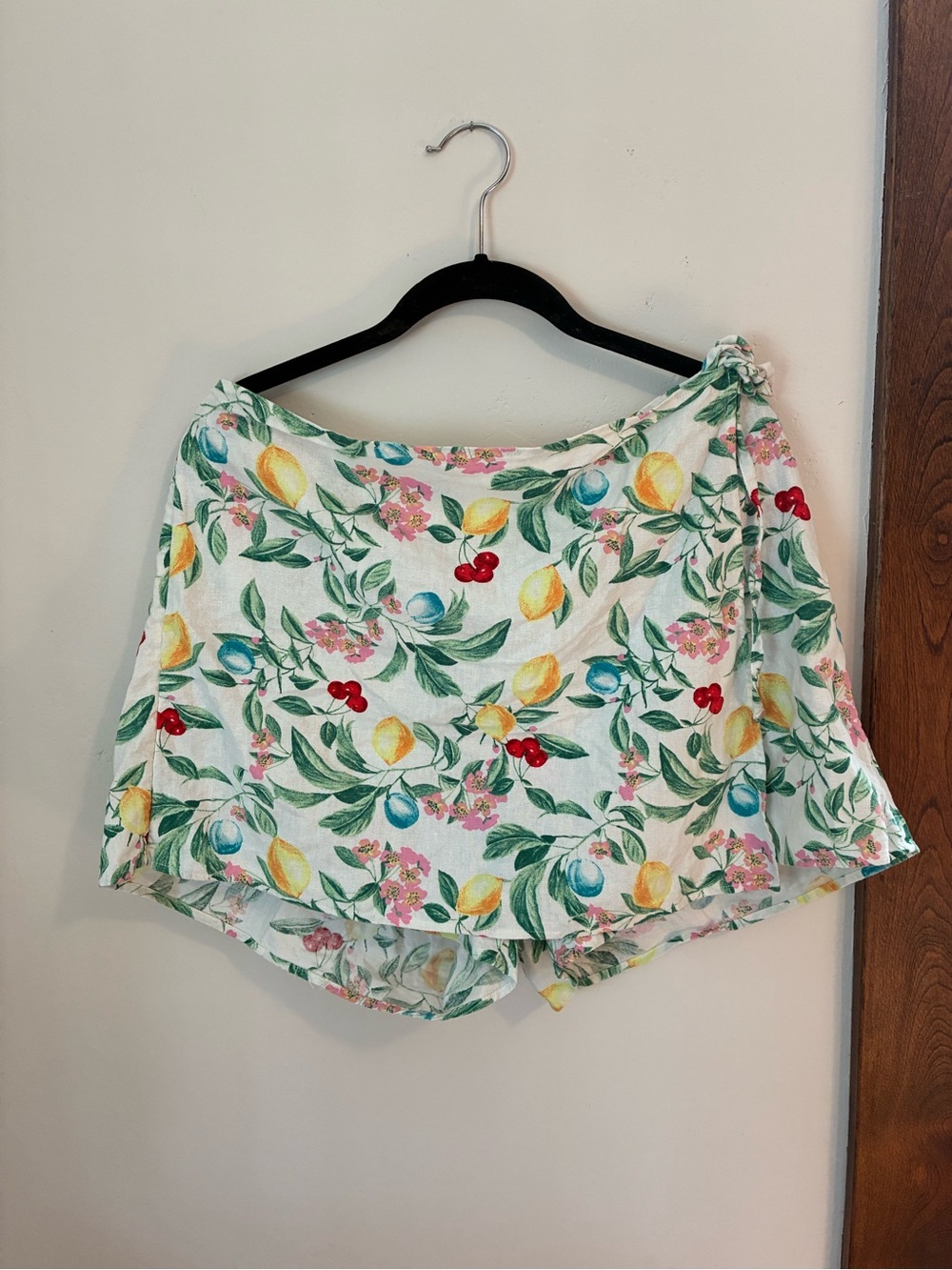 Tropical Fruit Floral Linen Cotton Blend Skort - Lemon & Cherry Print